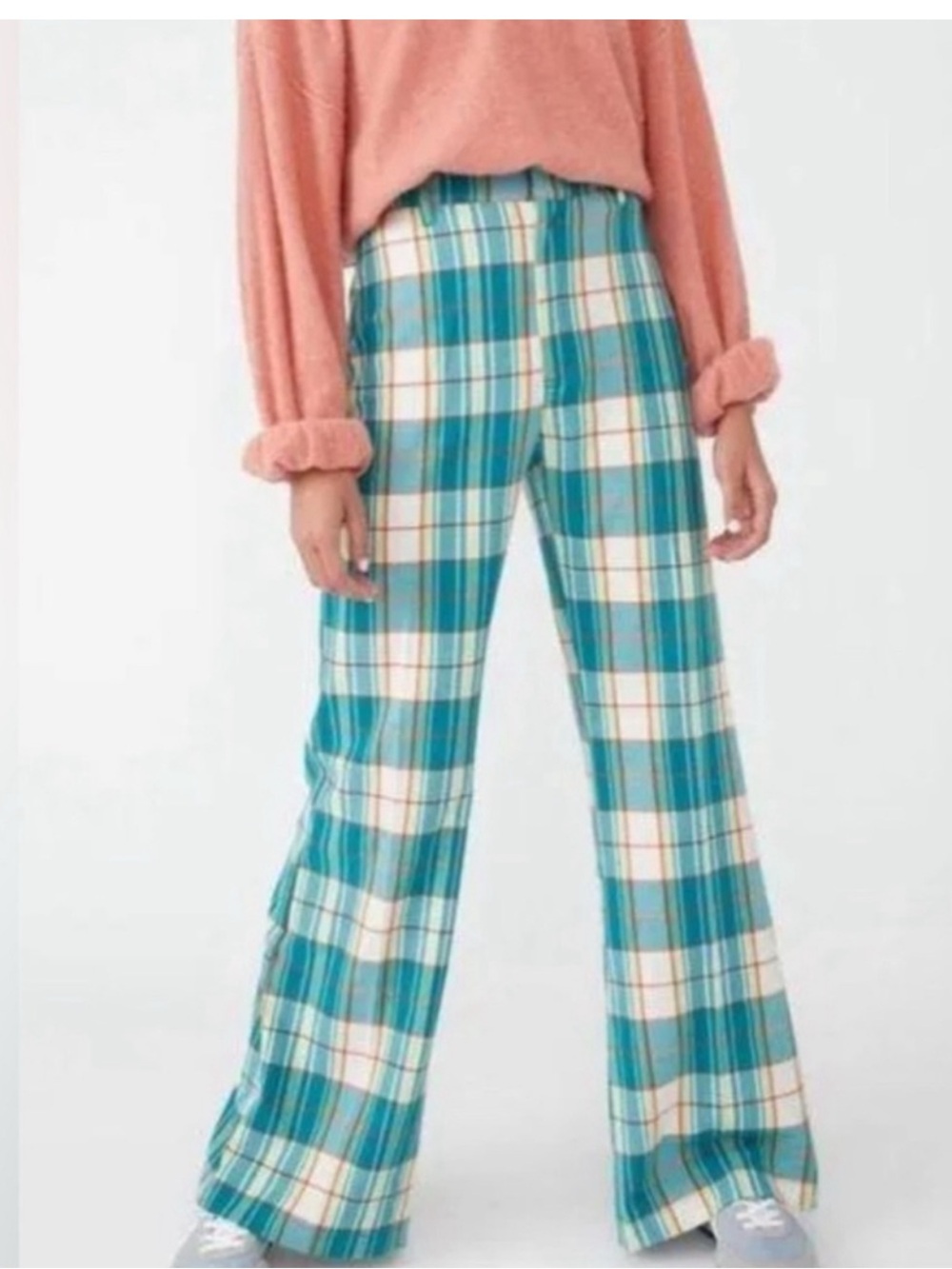 Free People Jules Teal Plaid Wide Leg Pant